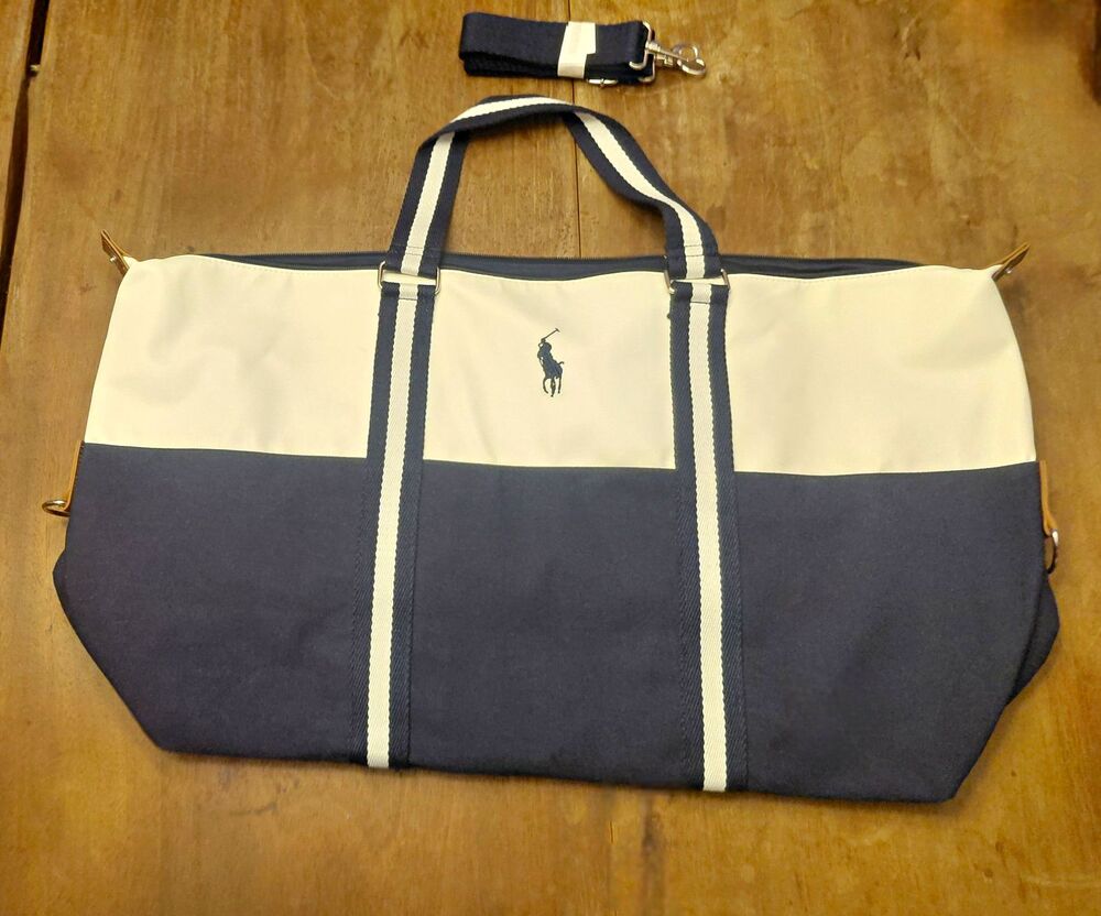 Ralph Lauren Polo Fragrances Duffle Bag Navy White Travel Weekender Gym Bag